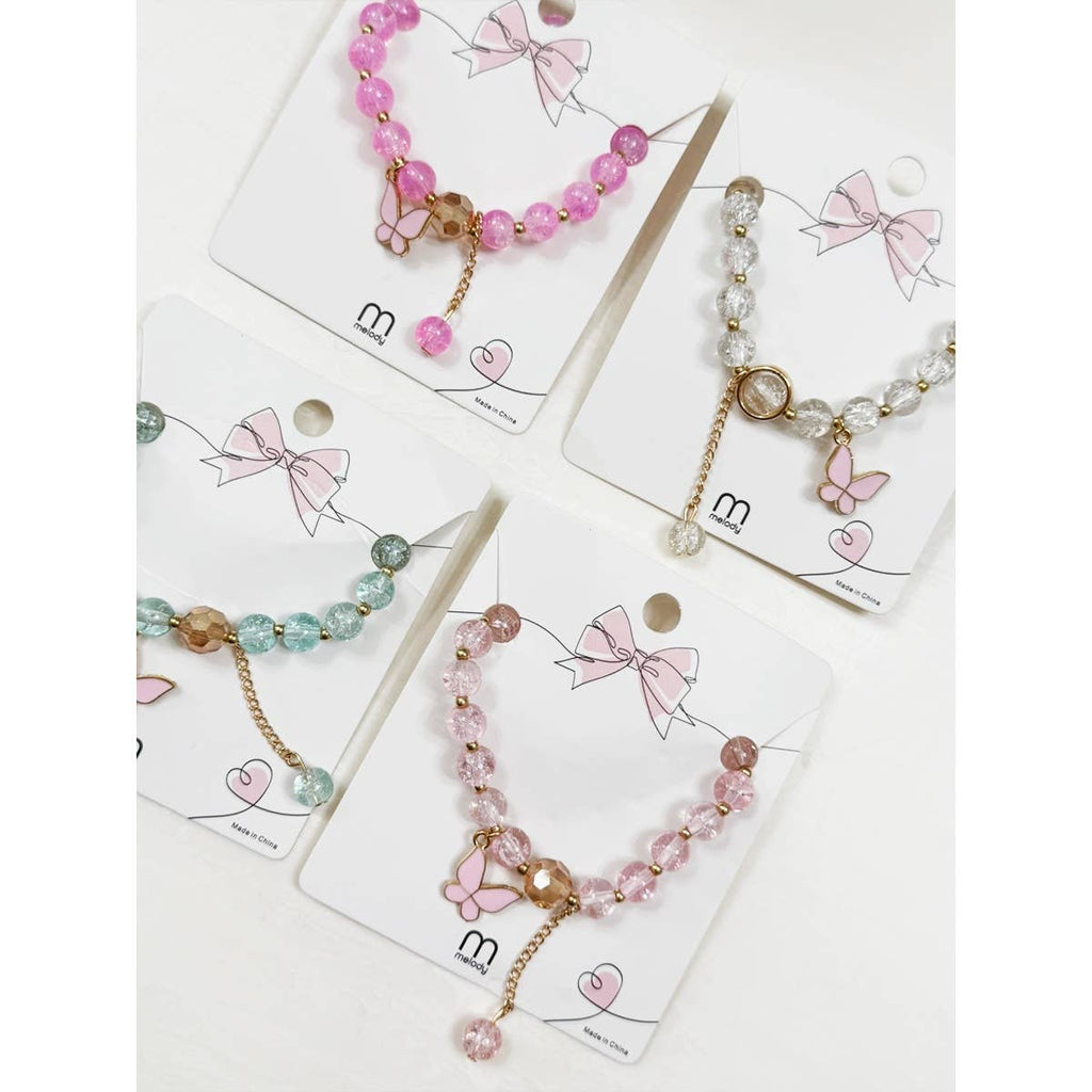 Butterfly Pendant Mix Bead Bracelet: MIX COLOR / ONE(12)