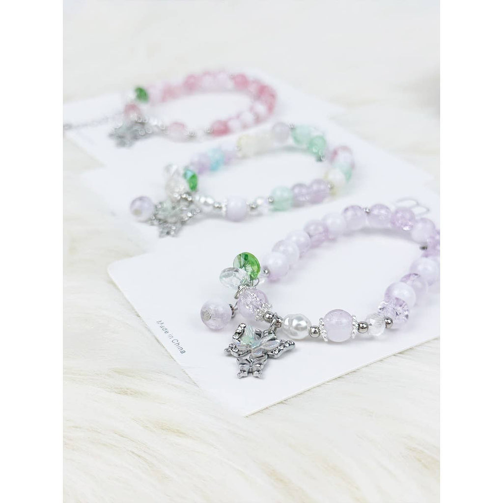 Soft Tone Butterfly Pendant Mix Bead Bracelet: MIX COLOR / ONE(12)