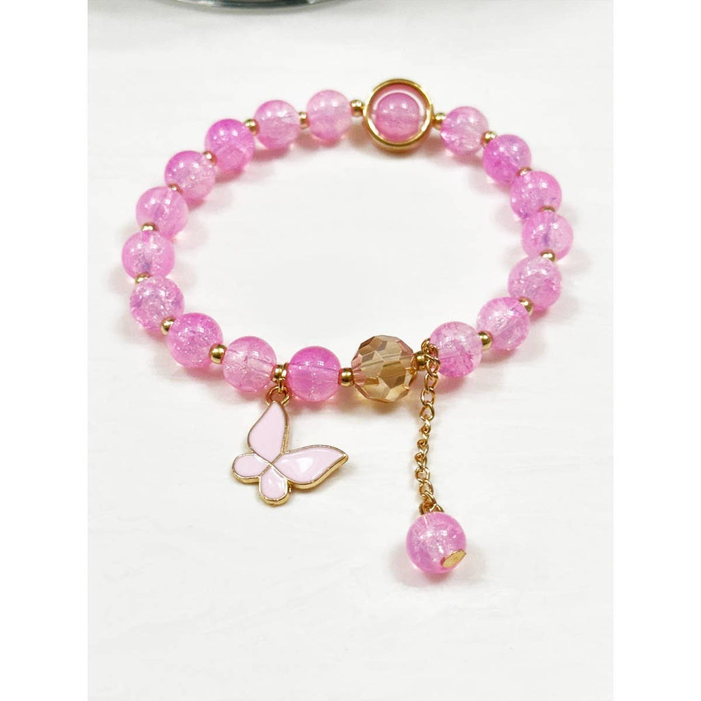 Butterfly Pendant Mix Bead Bracelet: MIX COLOR / ONE(12)