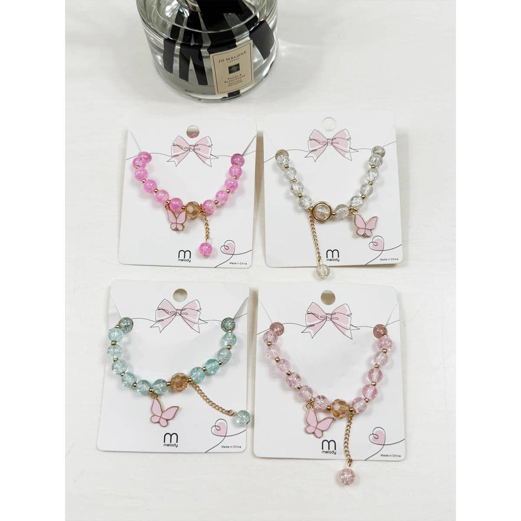 Butterfly Pendant Mix Bead Bracelet: MIX COLOR / ONE(12)