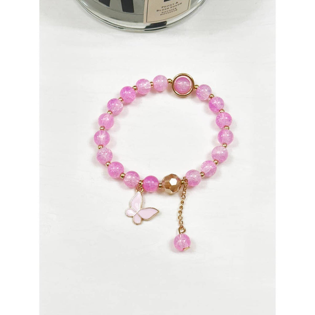 Butterfly Pendant Mix Bead Bracelet: MIX COLOR / ONE(12)