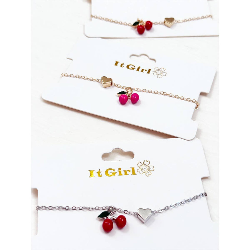 Cherry and Heart Pendant Mix Bead Bracelet: MIX COLOR / ONE(12)
