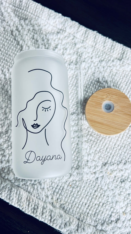 Personalized Glass Cup - Woman Face Line Art