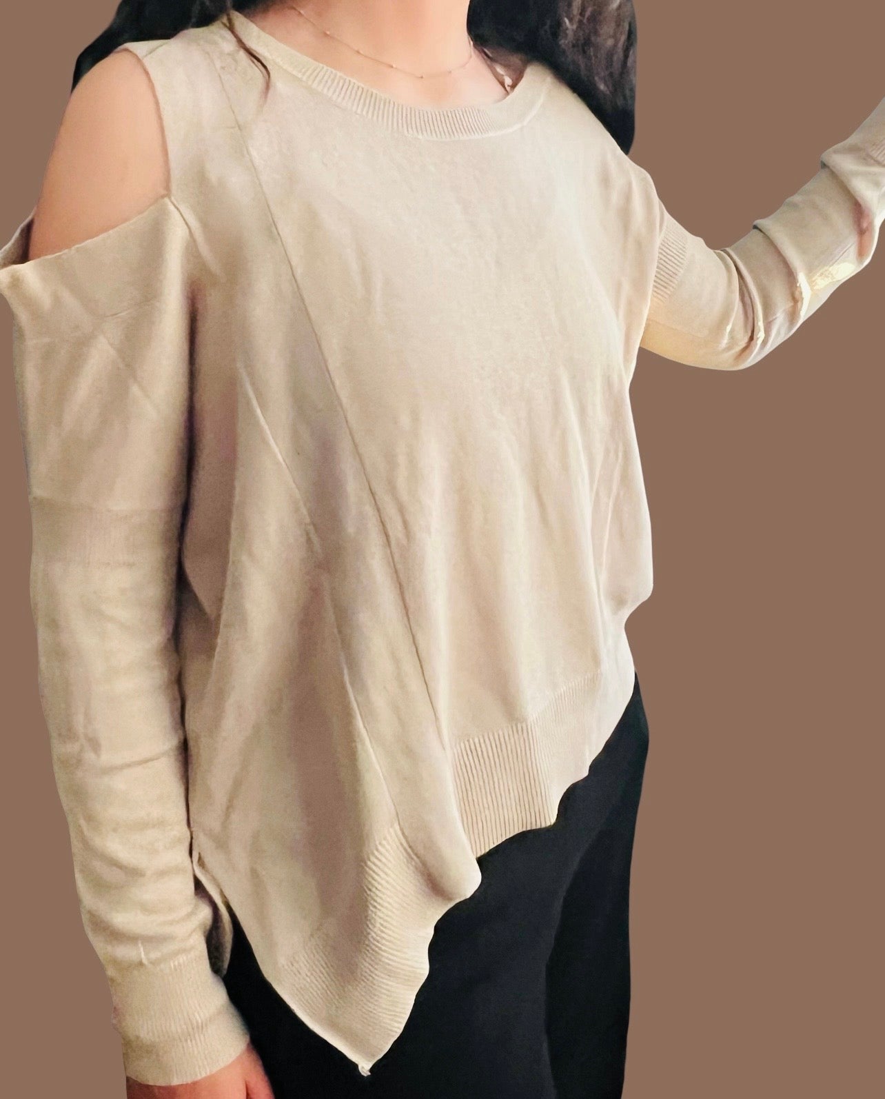 Basic Cold Shoulder Long Sleeve Soft Knit Top