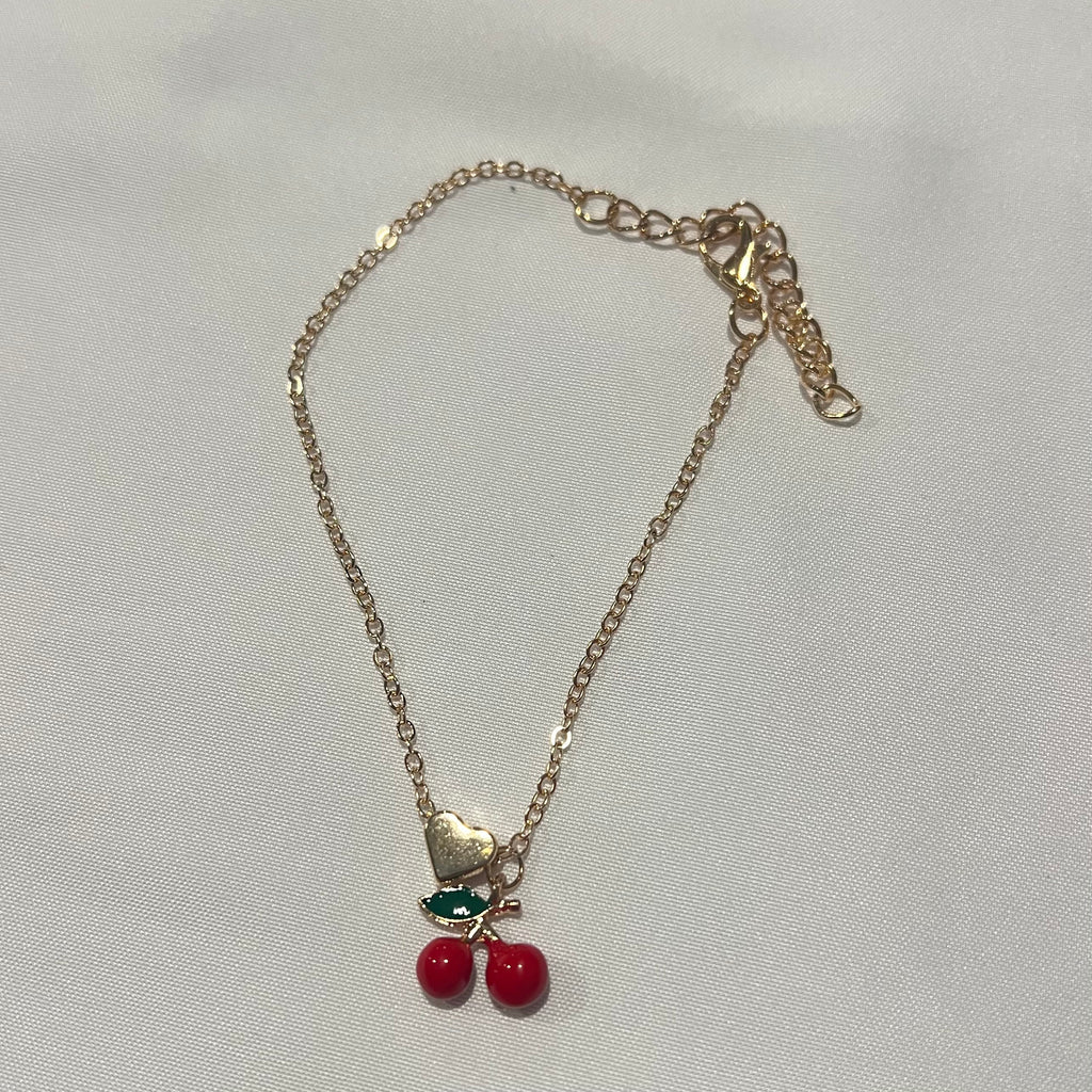 Cherry and Heart Pendant Mix Bead Bracelet: MIX COLOR / ONE(12)