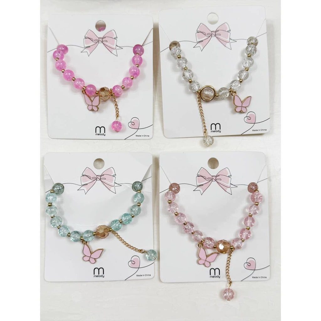 Butterfly Pendant Mix Bead Bracelet: MIX COLOR / ONE(12)